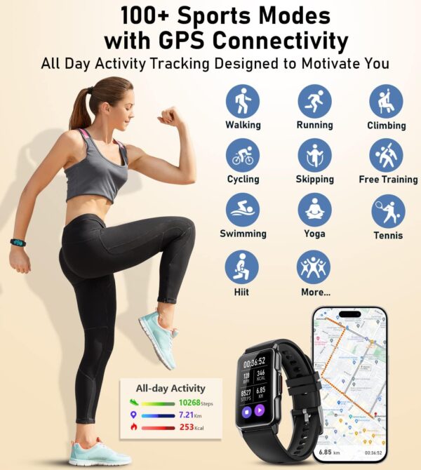 Health Fitness Tracker with 24/7 Heart Rate Blood Oxygen Blood Pressure Sleep Monitor 100 Sports Modes Step Calorie Counter - Image 5