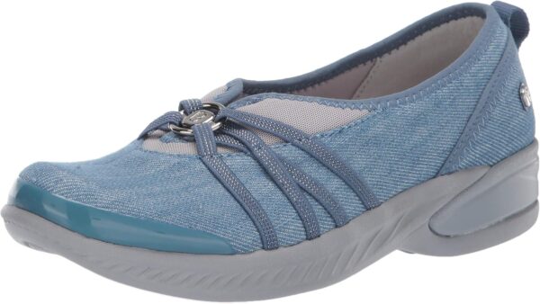 Bzees Women's Niche Slip-On Comfort Ballet Flat ,Washed Denim Fabric,8.5 Wide