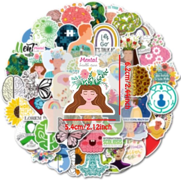 300PCS Mental Health Stickers Gifts for Teens Adults, Mental Health Matters Awareness Items Waterproof Vinyl Water Bottle Sticker for Laptops Helmet Doctor Reward Stickers Therapy Office Decor - Image 2