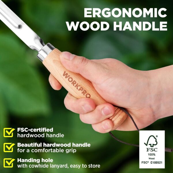 WORKPRO Garden Tool Set, 3 Pcs Gardening Hand Tools with Wood Handle, Weed Puller, Crack Weeder, Hand Trowel, for Planting, Digging, Weeding, Ideal Gardening for Women & Men - Image 6