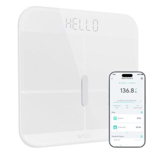 Wyze Smart Scale X - FSA/HSA Eligible - Digital Bathroom Scale for Body Weight, BMI, Body Fat, Muscle Mass, Heart Rate Monitor | ITO Glass & LED Backlight | Batteries Included, 400 lbs (White)