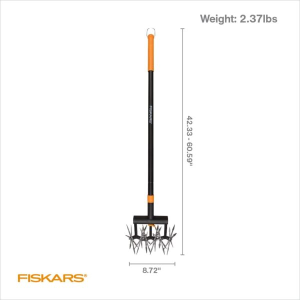Fiskars Tiller Cultivator for Garden and Lawn, Extendable (40"- 60") Gardening Hand Tool, Telescoping Rotary Hand Cultivator Tool for Soil or Reseeding Grass - Image 2
