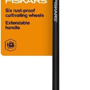 Fiskars Tiller Cultivator for Garden and Lawn, Extendable (40"- 60") Gardening Hand Tool, Telescoping Rotary Hand Cultivator Tool for Soil or Reseeding Grass