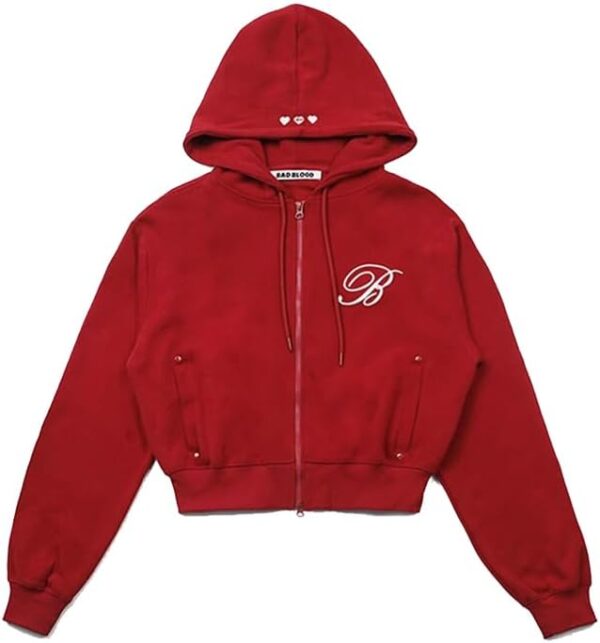Korean Badblood American Sweater – Women's Embroidered Lazy Style Hoodie – Red Niche Loose Casual Trendy Jacket