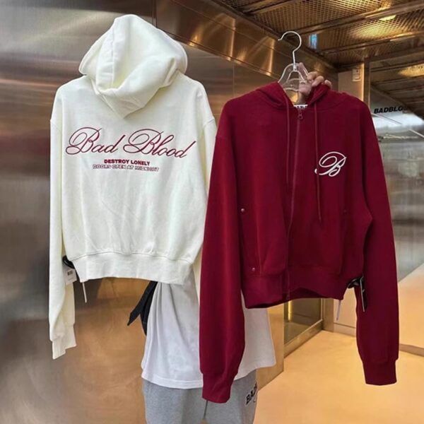 Korean Badblood American Sweater – Women's Embroidered Lazy Style Hoodie – Red Niche Loose Casual Trendy Jacket - Image 4