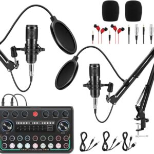 2025 Upgraded Podcast Equipment Bundle for 2, Recording Studio Package with Pro Audio Interface(4 Customize SE) and Podcast Microphone for Gamer Podcasting, Recording, Singing, Streaming