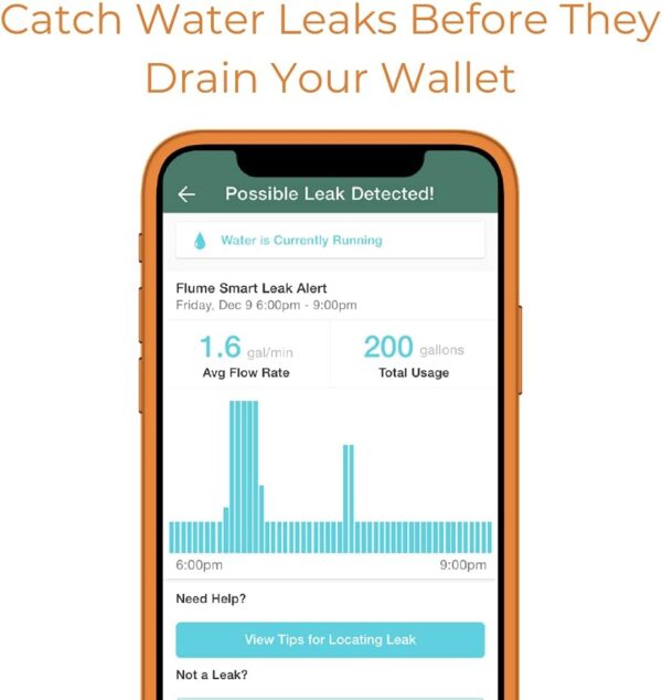 Flume2 Smart Home Water Monitor and Leak Detector – Real-Time Water Usage Tracking, Easy Installation, No Plumbing Required - Image 2