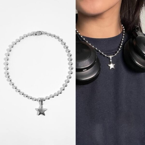 Fashion Trend Light Luxury Niche Sense Round Bead Chain Temperament Simple Cold Wind Five-pointed Star Necklace - Image 9