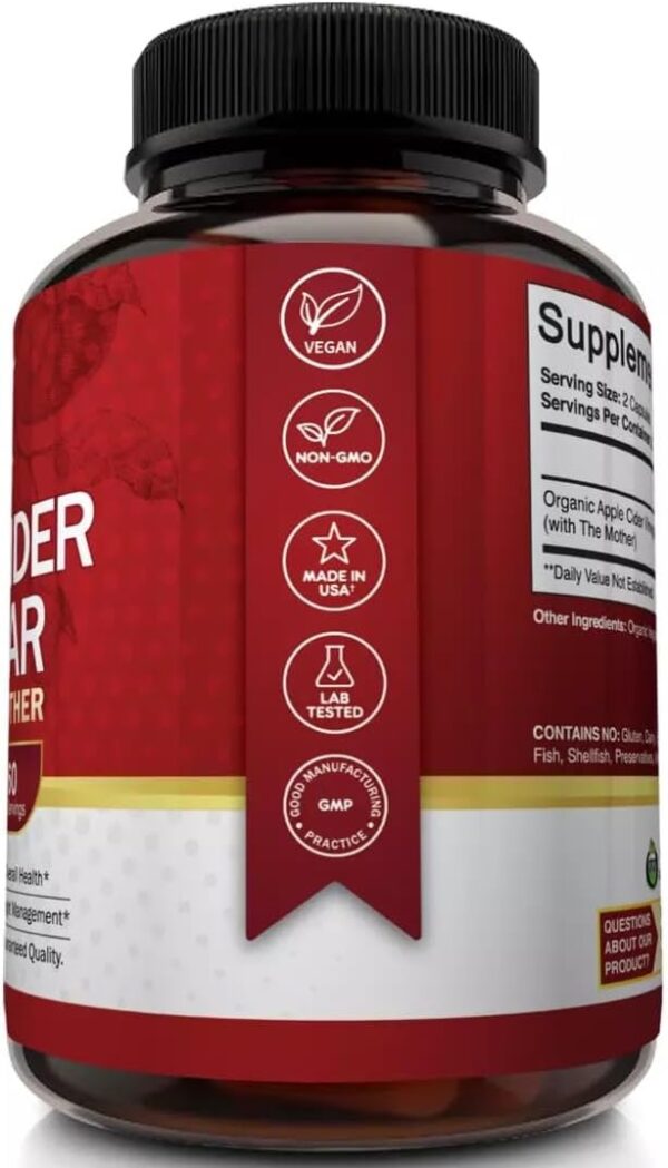 Apple Cider Vinegar Capsules with The Mother - 120 Vegan ACV Pills - Best Supplement for Healthy Weight Loss, Diet, Keto, Digestion, Detox, Immune - Powerful Cleanser & Appetite Suppressant Non-GMO - Image 5