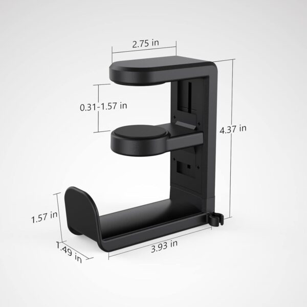 EURPMASK Rotating Headphone Stand - PC Gaming Headset Holder, Adjustable Clamp-on Under Desk Hanger With 360 Degree Swivel & Cable Clip Organizer - Black - Image 8