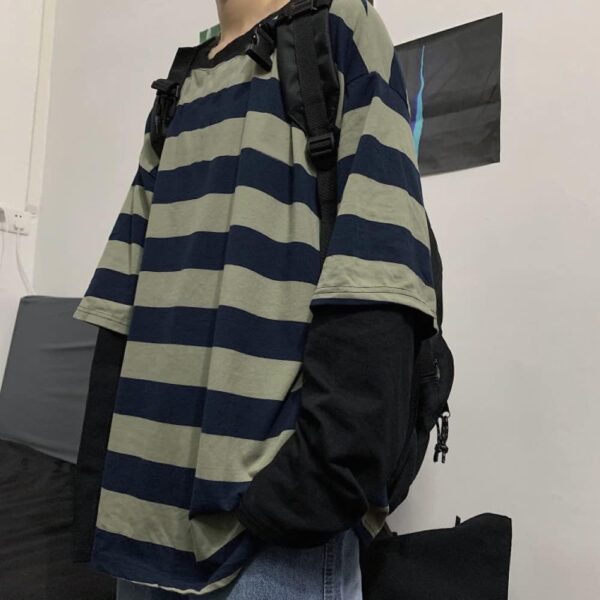 LAVASEON Harajuku Oversized Striped T-Shirt Long Sleeve Crew Neck Casual Matching Couple Streetwear Pullover - Image 4