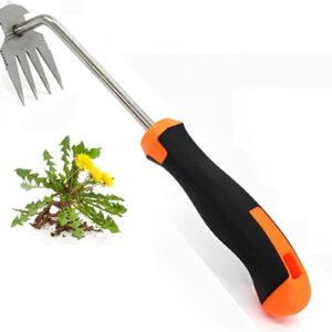 Weed Removal Tool, 2025 New Garden Weeding Tools Manganese Steel Hand Weeder Tool with Handle, 4 Teethes Dual Purpose Manual Weeders Tool Weed Pulling Tool for Garden (Rubber Handle)