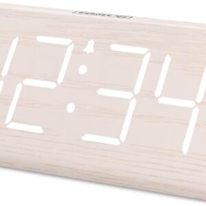 DreamSky Wooden Digital Alarm Clock for Bedroom - Living Room Desk Clock with Large Numbers, Bedside Nightstand Clock with USB Port, Adjustable Volume, Dimmer, DST, Office Wood Décor, Adapter Powered