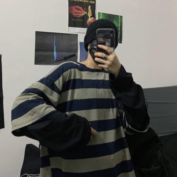 LAVASEON Harajuku Oversized Striped T-Shirt Long Sleeve Crew Neck Casual Matching Couple Streetwear Pullover - Image 3