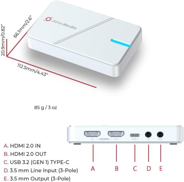 AVerMedia HDMI Capture Card- Gaming, Video Streaming, 4K Capture Card for PS5, Xbox Series X/S, Xbox One, PS4, Switch, Windows 11 / Mac Os12, HDR & VRR Support - GC551G2 Live Gamer Extreme 3 White - Image 3