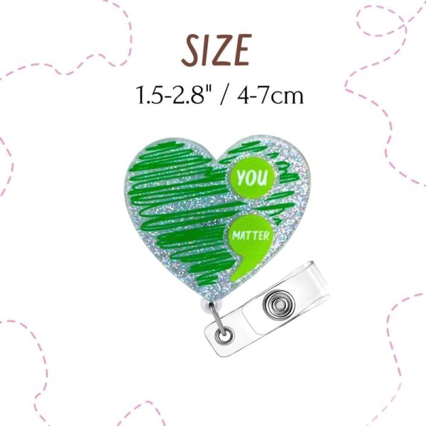4PC Mental Health Matters Badge Reel Awareness Social Work Worker Medical Nurse Badges Clip Holder Retractable Funny Cute It’s Okay to Feel All Feels You Matter Green Heart Neuro Gifts Accessories - Image 2