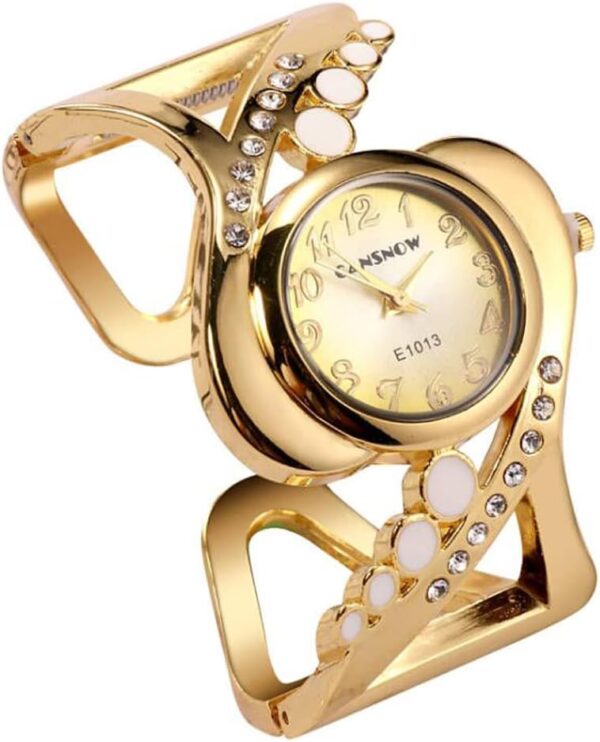 Weicam Women Luxury Crystal Cuff Bracelet Round Dial Analog Quartz Wrist Watch for Ladies