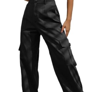 Lepunuo Women's High Waisted Cargo Pants Travel Y2K Streetwear Baggy Stretchy Pants with 6 Pockets Drawstring Ankle Cuffs