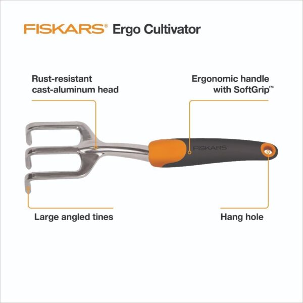 Fiskars Ergo Cultivator for Digging, Aerating Soil, and Weeding, Heavy Duty Garden Tool with Hanging Hole - Image 2