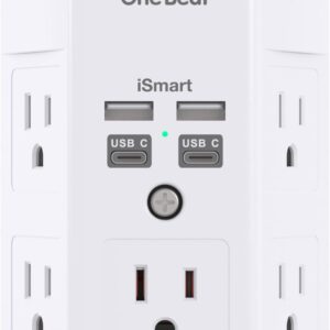 Surge Protector, 5 Outlets Extender with 4 USB Ports(USB C), 3-Side 1680J Power Strip Multi Plug Outlet Expander, USB Wall Charger, Outlet Splitter Adapter Wall Mount for Home Travel Office ETL Listed
