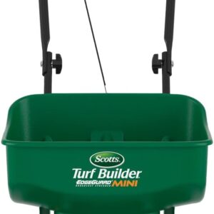 Scotts Turf Builder EdgeGuard Mini Broadcast Spreader for Seed, Weed and Feed, Fertilizer, Salt, Ice Melt, Push Spreader Holds up to 5,000 sq.ft. Product