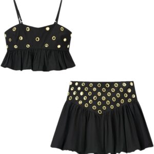 Women's European and American 2-Piece Set Niche Design Camisole and High Waist Mini Skirt