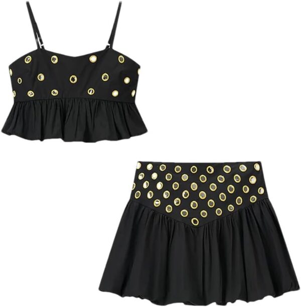 Women's European and American 2-Piece Set Niche Design Camisole and High Waist Mini Skirt
