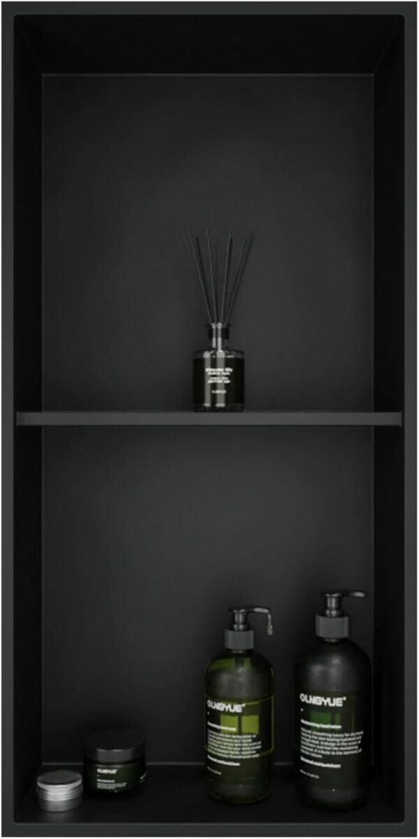 Shower Niche Stainless Steel: No Tile Needed Double Layer - 12x24 Inchs Recessed Wall Niches Shelf for Bathroom Storage - Matte Black