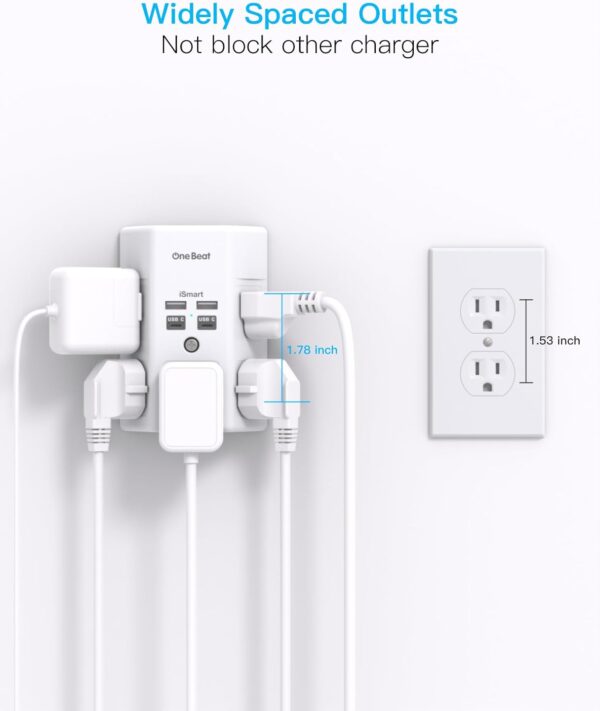 Surge Protector, 5 Outlets Extender with 4 USB Ports(USB C), 3-Side 1680J Power Strip Multi Plug Outlet Expander, USB Wall Charger, Outlet Splitter Adapter Wall Mount for Home Travel Office ETL Listed - Image 7