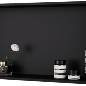 Shower Niche Stainless Steel: No Tile Needed - 24"x12" Recessed Wall Niche Shelf for Bathroom Kitchen Toilet Living Room Storage - Matte Black