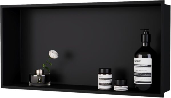 Shower Niche Stainless Steel: No Tile Needed - 24"x12" Recessed Wall Niche Shelf for Bathroom Kitchen Toilet Living Room Storage - Matte Black