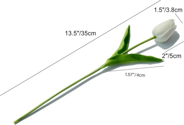 Mandy's Artificial Tulips 20 Stems White PU Faux Flowers for Wedding Home Decor 13.5 Inch - Image 2