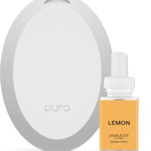 Pura Mini Smart Fragrance Diffuser for Small Spaces Adjustable Smart Home Device with LED Light & Automatic Vial Detection - Includes 1 Scent Refill; Lemon