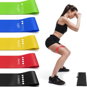 Resistance Bands for Working Out, Exercise Bands Resistance Bands Set with 5 Resistance Levels, Multi-Colored Workout Bands for Indoor and Outdoor Fitness, Leg Strength Training, Rehab, Yoga