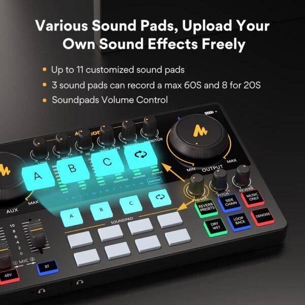 MAONO Podcast Equipment Bundle with Audio Interface and XLR Condenser Microphone, MaonoCaster with 48V Phantom Power, Bluetooth for Podcast, Streaming, Voice Over, Youtube, PC, Guitar (AME2A) - Image 4