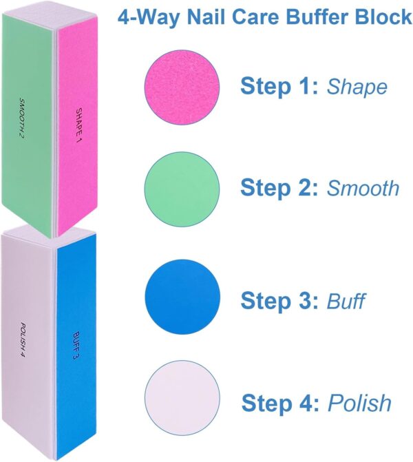4 Way Nail Buffer Block (6 pcs), Nail Shine Buffers Blocks Files for Natural and Acrylic Nails Smoother Buffing Block Polisher Fingernail File Buffer 120/240/600/3000 Grit for Buffing Shinning - Image 3