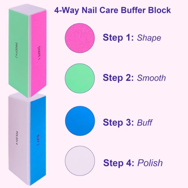 4 Way Nail Buffer Block (4 Pcs), Nail Shine Buffers Blocks Files for Natural and Acrylic Nails Smoother Buffing Block Polisher Fingernail File Buffer 120/240/600/3000 Grit for Buffing Shinning - Image 5