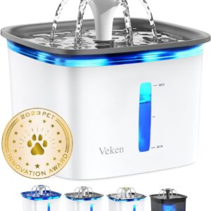 Veken 95oz/2.8L Pet Fountain, Automatic Cat Water Fountain Dog Water Dispenser with Replacement Filters for Cats, Dogs, Multiple Pets (Grey, Plastic)