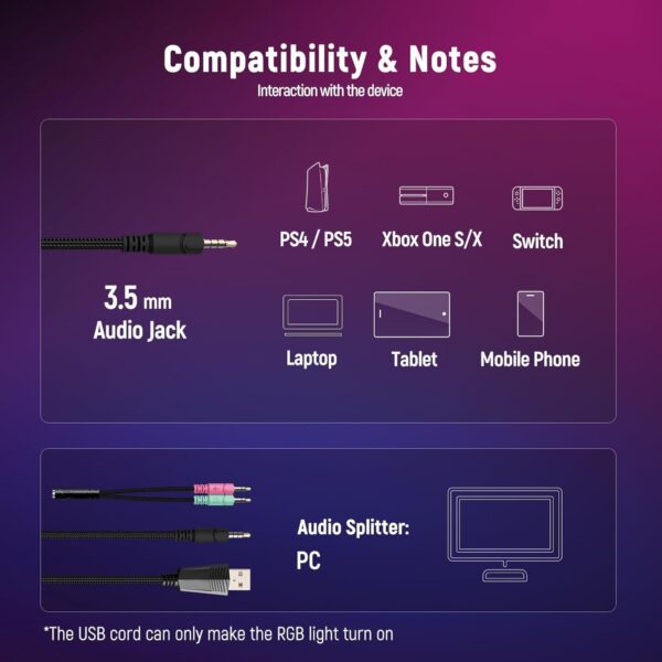 Gaming Headset for PC, Ps4, Ps5, Xbox Headset with 7.1 Surround Sound, Gaming Headphones with Noise Cancelling Mic, Over Ear Headphones for Switch, GEM Box, Atari 2600 System, Sega Game Gear - Image 5