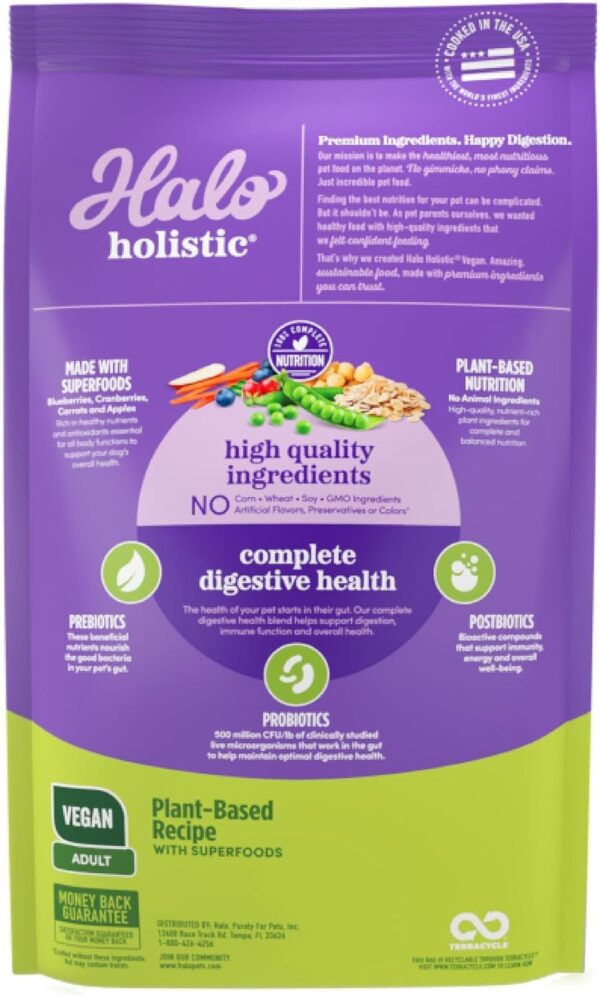 Halo Holistic Plant-Based Recipe With Superfoods, Complete Digestive Health, Vegan Dry Dog Food Bag, Adult Formula, 10-lb Bag - Image 2