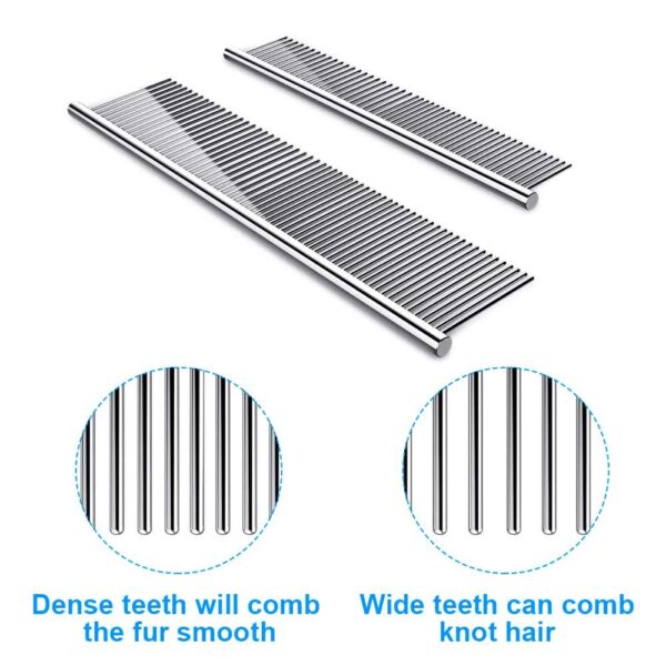 2 Pack Dog Combs with Rounded Ends Stainless Steel Teeth, Cat Comb for Removing Tangles and Knots, Professional Grooming Tool for Long and Short Haired Dog, Cat and other pets, 6.3IN/7.4IN - Image 3
