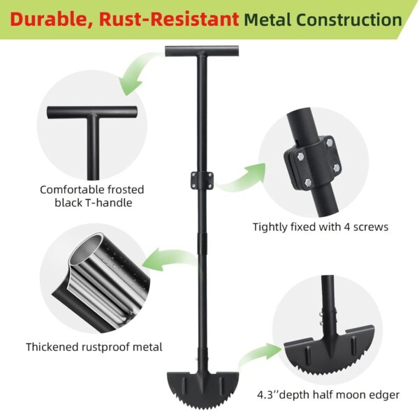 Half Moon Edger Lawn Tool - Heavy Duty Saw Tooth Manual Edgers with Sharp Blade & Wide Footplate, 38"-49" Adjustable T-Grip Handle for Landscaping, Sidewalks, Yard,Grass,Flower Bed & Garden Edging - Image 6