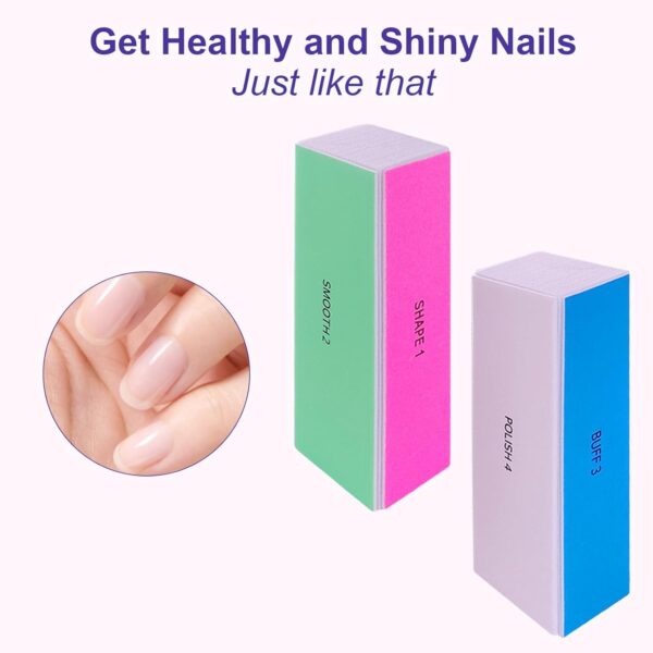 4 Way Nail Buffer Block (4 Pcs), Nail Shine Buffers Blocks Files for Natural and Acrylic Nails Smoother Buffing Block Polisher Fingernail File Buffer 120/240/600/3000 Grit for Buffing Shinning - Image 3