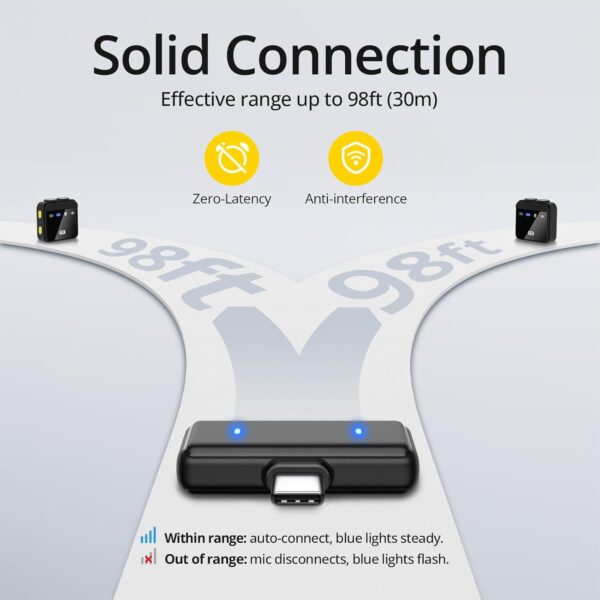 WNH Wireless Lavalier Microphone for iPhone/Android (2TX+2RX), 48khz 2 Pickups, 70Hrs Battery, Noise Cancellation, Magnetic Clip iPhone Microphone for Video Recording Vlogging Streaming - Image 7