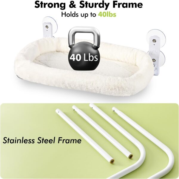 AMOSIJOY Cordless Cat Window Perch, Window Hammock for Cats with 4 Strong Suction Cups, Solid Metal Frame and Soft Cover, Indoor Cat Bed - Image 6