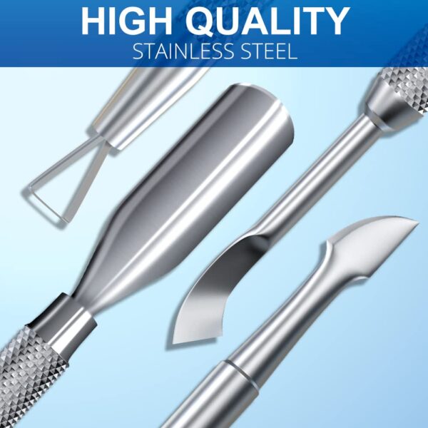 2PCS Metal Silver Cuticle Pusher and Cutter Remover Salon Quality Stainless Steel Gel Nail Polish Peeler Scraper Durable Professional Manicure Pedicure Cleaner Tool For Fingernail and Toenail - Image 6