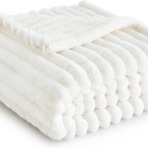 Bedsure White Throw Blanket for Couch - GentleSoft Cozy Blanket for Women, Cute Fleece Throws for Girls, Room Home Dorm Decor, Birthday Gifts for Women Men Mom Teacher Gifts, Off White, 50x60 Inches