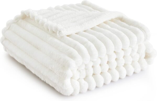 Bedsure White Throw Blanket for Couch - GentleSoft Cozy Blanket for Women, Cute Fleece Throws for Girls, Room Home Dorm Decor, Birthday Gifts for Women Men Mom Teacher Gifts, Off White, 50x60 Inches