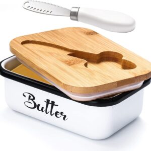 Butter Dish with Lid,Butter Dish for Countertop,AISBUGUR Metal Butter Keeper with Stainless Steel Multipurpose Butter Knife,Large Butter Container with Silicone Home Decor Kitchen Gift White