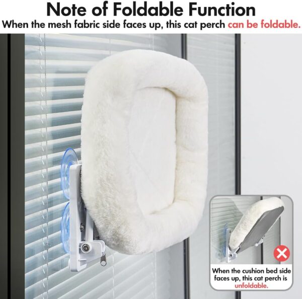 AMOSIJOY Cordless Cat Window Perch, Window Hammock for Cats with 4 Strong Suction Cups, Solid Metal Frame and Soft Cover, Indoor Cat Bed - Image 7